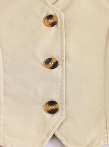 Elladie kids 女童无袖 V 领单排扣背心上衣和阔腿裤两件套服装，日常穿着，夏季 - 卡其色 - 查看 8