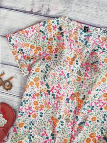 SHEIN LUNE Áo sơ mi tay ngắn in họa tiết toàn bộ phong cách ngày lễ mùa hè cỡ lớn - trắng - Xem 4