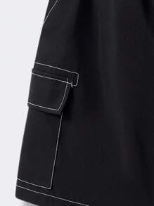 SHEIN Leap Crew Teen Boy's Casual Street Chic Solid Color Straight Cut Loose Shorts, Comfortable For Commuting, School, Casual, Vacation, Sports, Suitable For Spring & Summer - Black - View 6