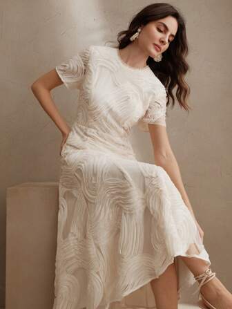 Anewsta Sukienka mini z okrągłym dekoltem i kwiatowym wzorem, falbaniastym dołem, dopasowana do sylwetki, na wakacje na plaży i Walentynki