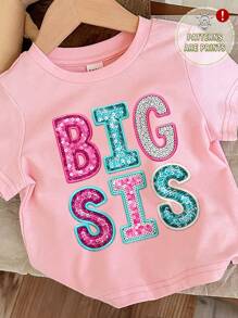 SHEIN Leap Crew Cute Sisters Matching "Big Sister" Casual Simple Round Neck Short Sleeve T-Shirt, Suitable For Summer - Multicolor - View 3