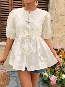 SHEIN 夏季休闲度假波西米亚风花卉孕妇衬衫 - 杏色 - 查看 1