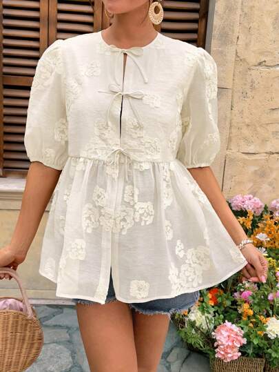 SHEIN 夏季休闲度假波西米亚风花卉孕妇衬衫