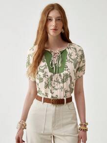 Florisole 波西米亚风格女士拼色度假/节日衬衫