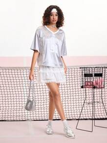 SHEIN MOD White Cinched Waist Romantic Lace Patchwork A-Line Skirt - White - View 3