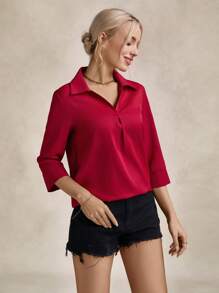 SHEIN LUNE Solid Fold Pleated Blouse