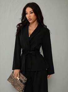 SHEIN PETITE Women Two Pieces Outfits For Daily Wear - Black - View 6