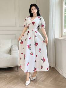 Modelyn Floral Texture Mid-Length Dress For Women, Summer - White - View 5