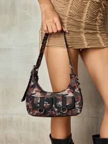 ROMWE Grunge Punk Women's Fashion Camouflage Pattern Cargo Pocket Shoulder Bag - Army Green - View 4