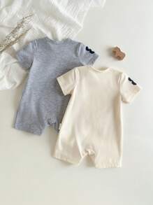 Loomiva Newborn Baby Boy/Girl 2 Pieces Set: Soft Knit Horse Print Short Sleeve Romper