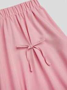 SHEIN MOOSTA 大码女式纯色可爱蝴蝶结装饰优雅夏季A字裙 - 粉色 - 查看 3
