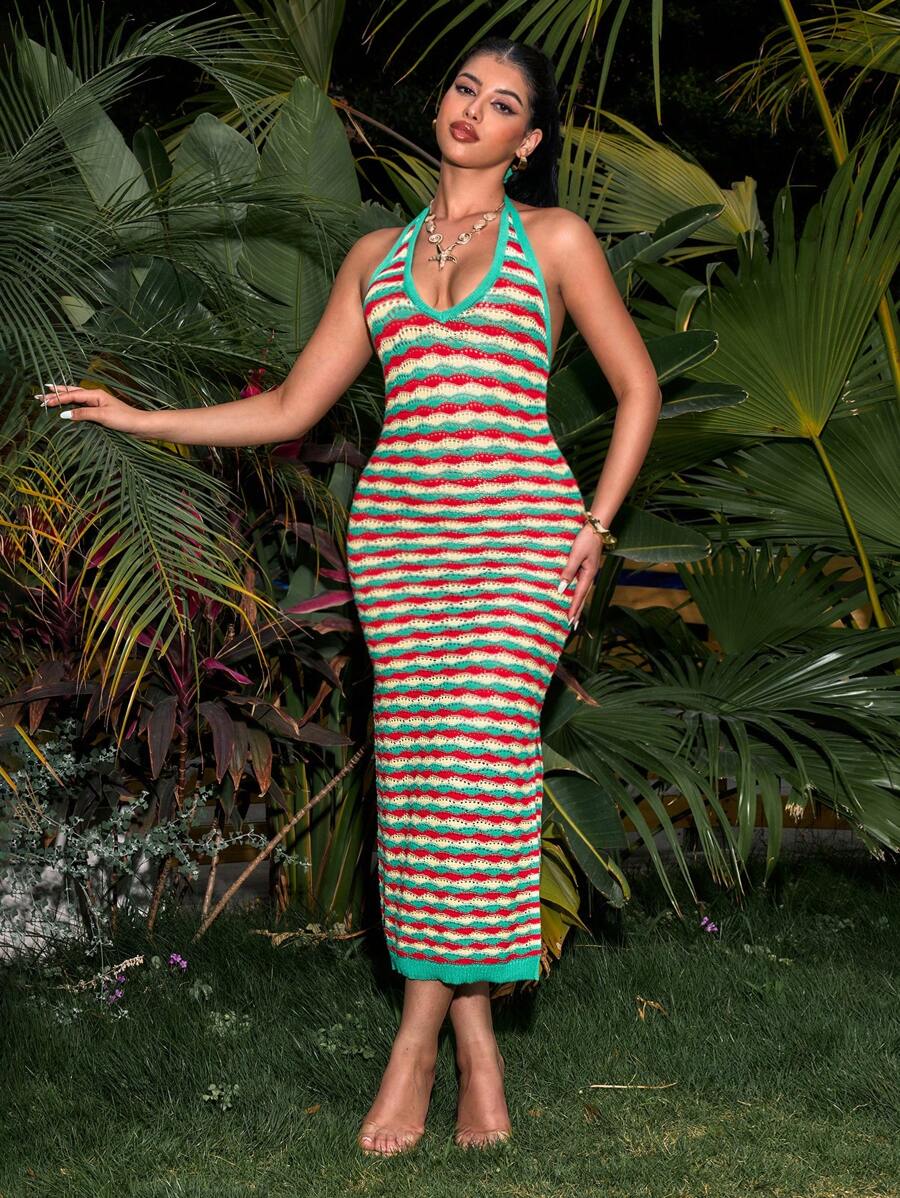 Vestido de suéter sin mangas a rayas para mujer, de estilo minimalista apto para el verano