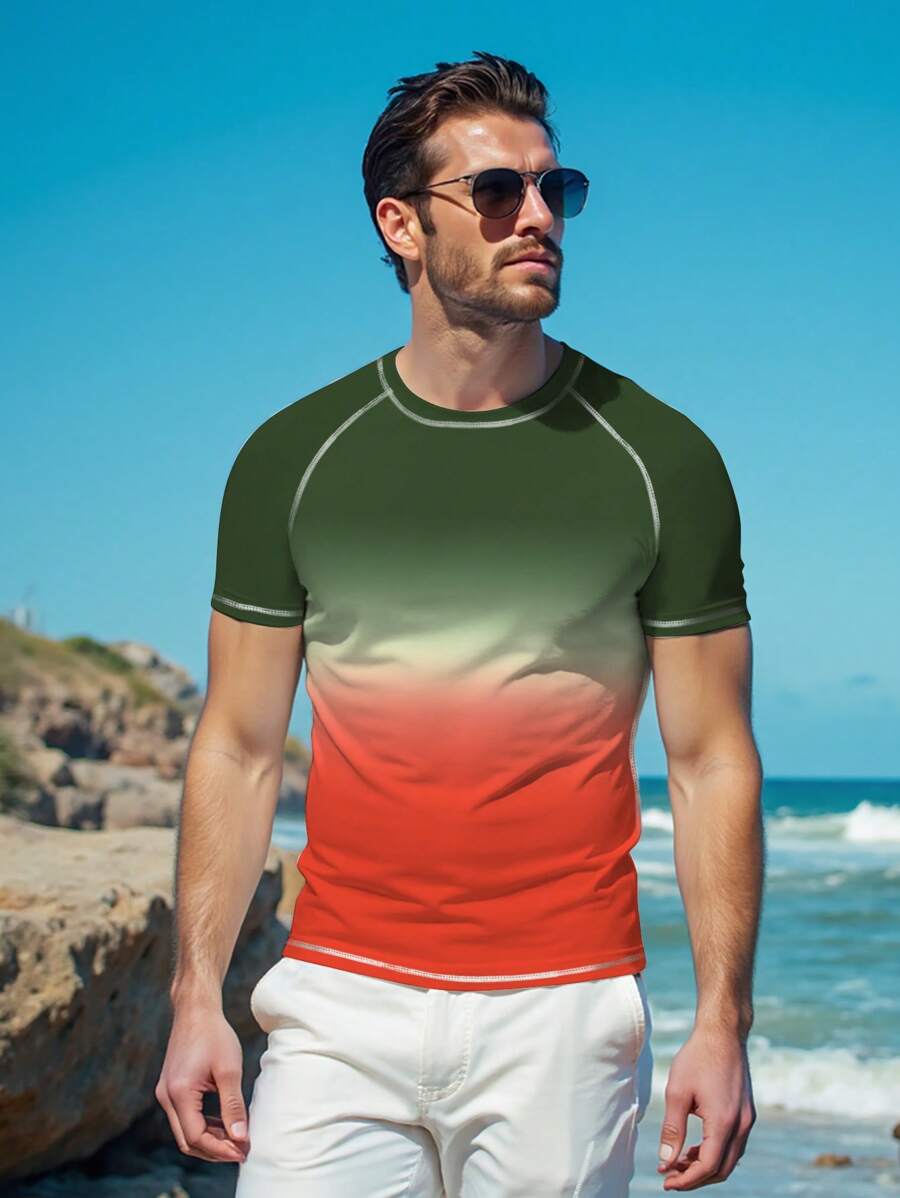 Manfinity Swimmode Men's Ombre Raglan Short Sleeve Surfing T-Shirt - Multicolor - View 1