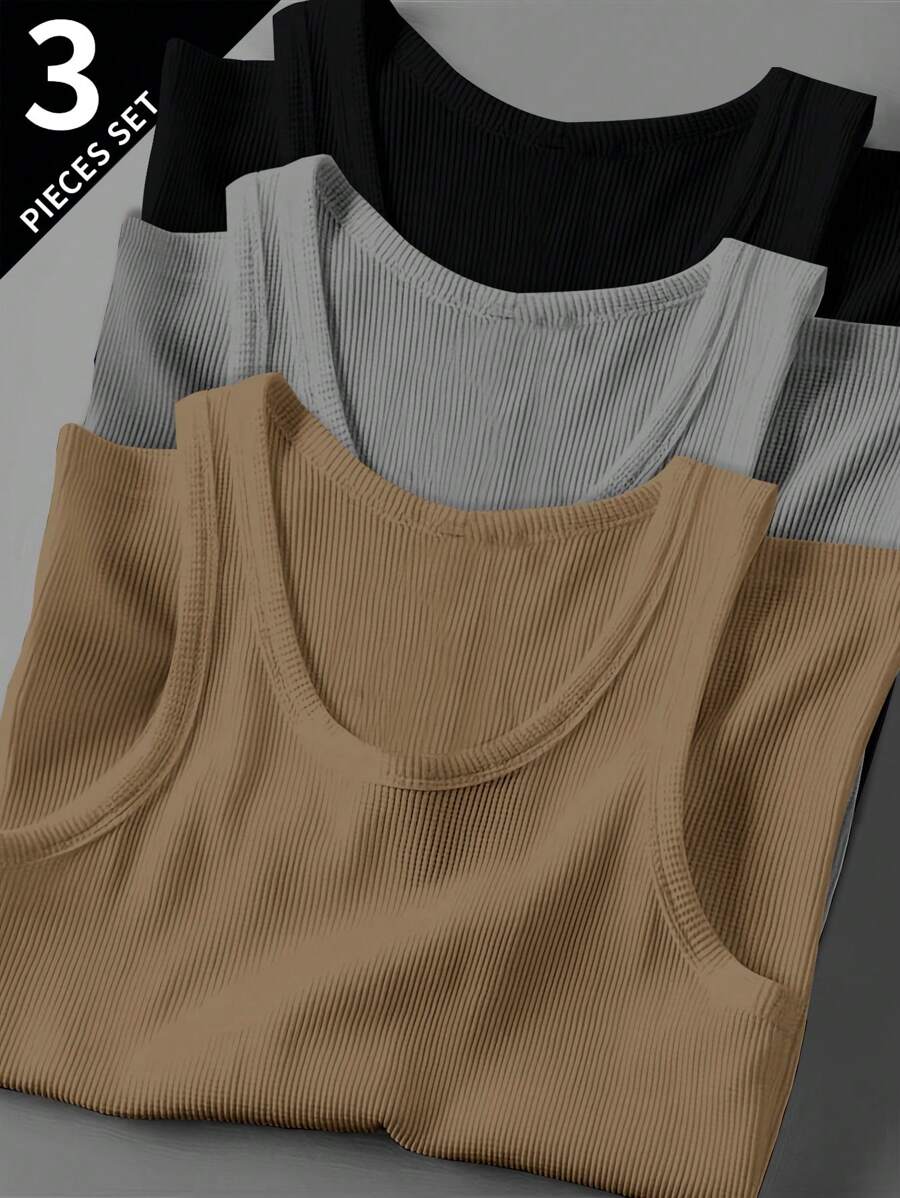 Manfinity Sport Corelite 3 chiếc áo ba lỗ thể thao cổ tròn màu trơn cho nam Áo tập luyện Áo ba lỗ Bộ áo phông cơ bản Áo bóng rổ Áo thun nam Áo hoodie nam Quần áo tập luyện Áo chạy bộ & áo ba lỗ Áo tập luyện thoáng khí - Nhiều màu - Xem 1