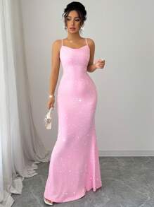 Elenzga 女士闪亮细肩带十字交叉设计派对连衣裙