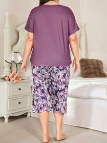SHEIN Ensemble de pyjama casual à imprimé floral en grande taille pour femmes