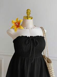 Comfortcana Top sin mangas con volantes, lazo delantero, ribete de encaje y bajo asimétrico, negro, talla grande, primavera/verano - Negro - Ver 4