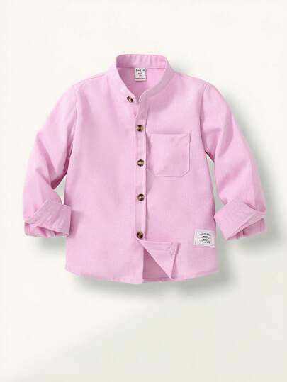 SHEIN Explorewe Young Boy Letter Patched Detail Pocket Front Shirt