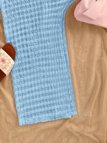 Soleia 镂空纹理面料紧身中长连衣裙，性感度假、音乐节、波西米亚风、节日派对、下午茶的理想之选 - 藍色 - 查看 6