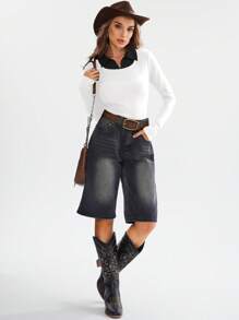 SHEIN LUNE 2024 Early Autumn New Knit Patchwork Mock 2-In-1 Women Top & T-Shirt Long Sleeve Tops - White - View 3