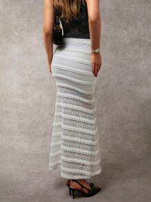 Avenya Women's Solid Color Hollow-Out Skirt Fall Cloth For Women - White - View 2