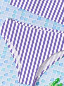 SHEIN Tween Girls Minimalist Spaghetti Strap Crop Top & Triangle Bikini Swimsuit Set, Suitable For Summer - Multicolor - View 4