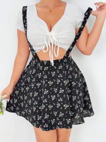 Flirla 可调节肩带水果图案连体裙 - 黑色 - 查看 4