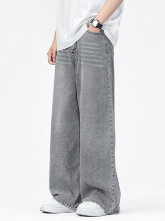 Men's Vintage Washed Loose Straight Fit Casual Jeans, Versatile All Season Wear, School, Campus, College