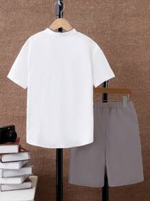 SHEIN 2pcs Boys Preppy Style Color Block Shirt And Shorts Set