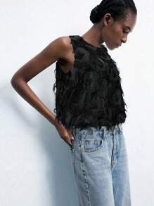 MAIJA Summer Boho Cutout Tie Dye Không tay Cami Top - màu đen - Xem 3