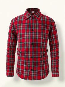 SHEIN Camicia casual a quadri natalizia per ragazzo pre-adolescente