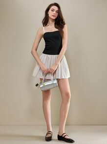 Muvela Women Simple Fashion Contrast Color Pleated Hem Camisole Mini Dress Graduation Dresses For Women Summer Outfits For Women Flowy Dress