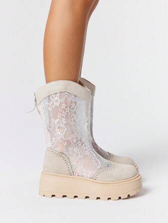 Fairycore Short Boots For Petite Women, Fashion Mesh Hollow Out Breathable Wedge Heels 7cm Increased Summer 2025 New