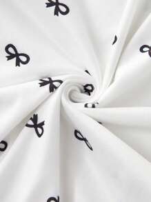 SHEIN 2件套蝴蝶结印花女士休闲睡衣裤套装，秋冬服装 - 黑與白 - 查看 4