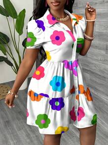 Slaydiva Minimalistisches Lässig Damenkleid, geeignet für Sommer & Urlaub, Bunter Blume Muster, Boho Style