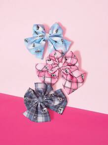THE POWERPUFF GIRLS X SHEIN 3pcs Checkered & Blossom, Bubbles, Buttercup Pattern Bow Hair Clips Set, Hair Slide, Hair Barrettes - Multicolor - View 3