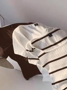 Comfortcana 3 piezas de camisetas básicas de cuello redondo de manga corta y cortas en marrón café y blanco para mujer