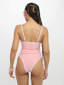 SUMWON WOMEN 设计师款连体泳衣吊带吊带风格高腰泳池边沙滩装夏季系列泳衣 - 粉色 - 查看 2