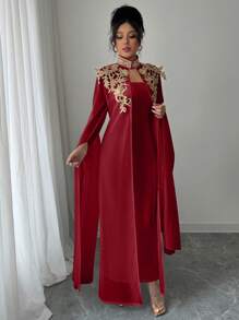 Selianne 2 Pieces Set Elegant Robe With Embellishment Decoration Robe And Dress - Red - View 5