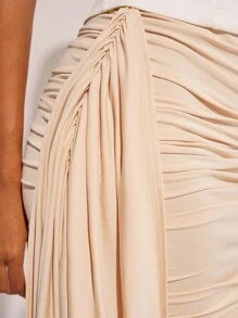 COSMINA Falda midi elegante con pliegues y lazo en la cintura para mujer, primavera/verano