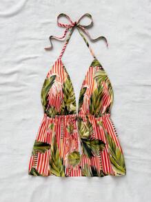 Soleia 女式 V 领系带露背罗纹面料白色背心，休闲露背装，适合度假、约会之夜、下午茶、情人节 - 彩色 - 查看 7