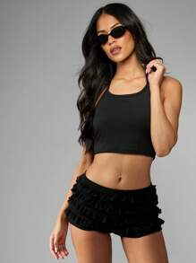 MISSGUIDED Athletic Halter Neck Crop Top Performance Workout Tank High Impact Fitness Training Racerback Sports Bra Style Exercise Running Top - Black - View 4