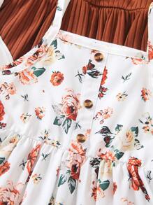 Young Girl 3pcs/Set Buy 1 Get 2 Free Mommy & Me Matching Ditsy Floral & Solid Color Vacation/Travel Dresses - Multicolor - View 8