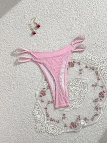 Swim Mod Quần bikini ren cao cổ gợi cảm màu trơn dành cho nữ, đi biển mùa hè - Hồng - Xem 2