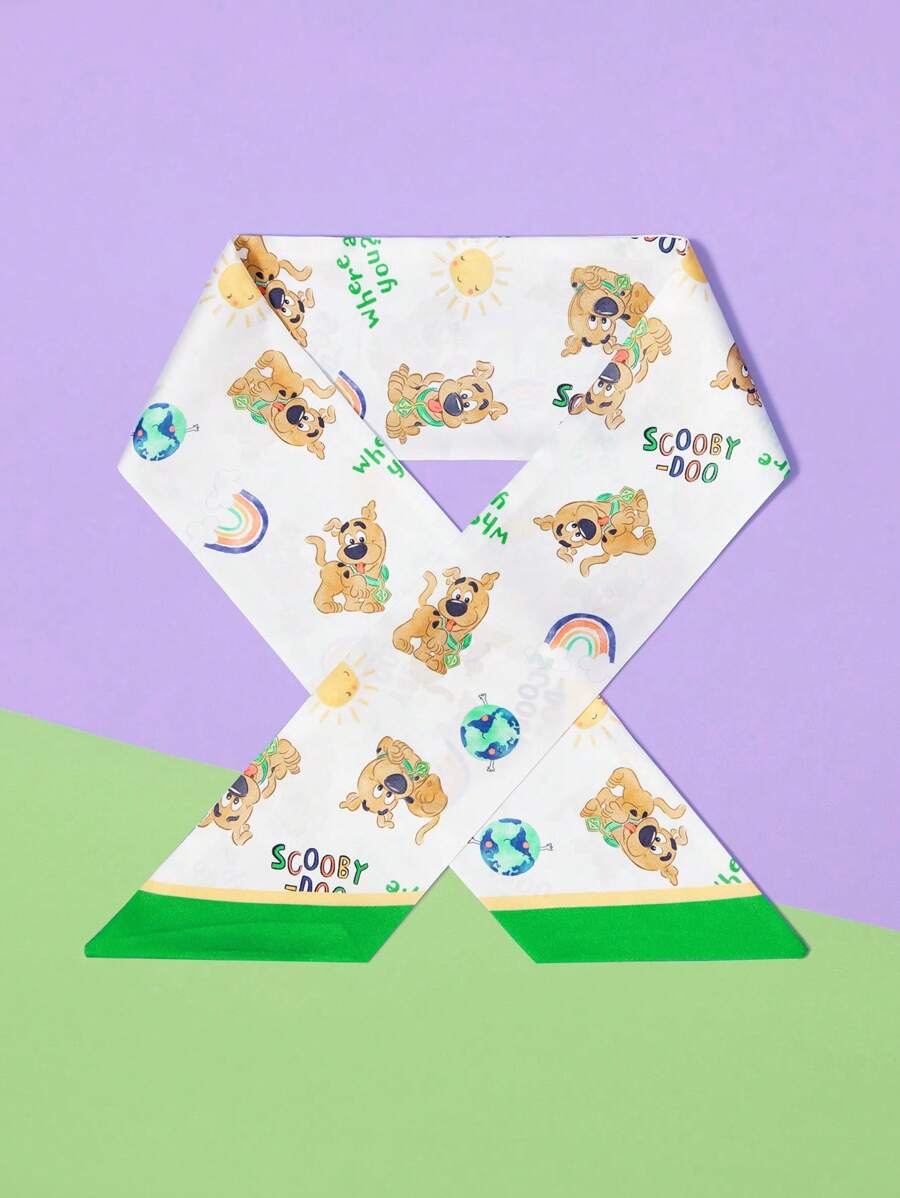 SCOOBY-DOO X SHEIN 卡通小狗图案时尚白色休闲围巾 - 白色 - 查看 1