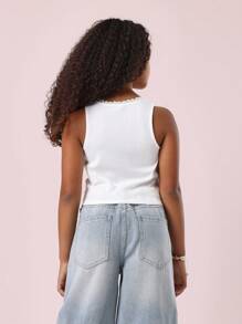 SUMWON Ribbed Pointelle Tank Top With Lace Trim Santa Cruz Established 2023 Summer Casual Athletic Beach Sports Workout Yoga Athleisure - White - View 2