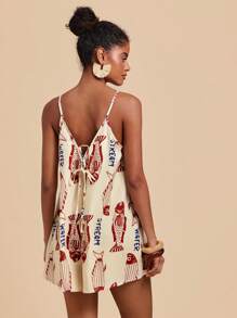 Travachic 女士休闲和假日鱼印花露背系带连体裤，夏季，女士夏季服装，沙滩装，女士沙滩装，女士度假服装，舒适，飘逸，女士连体裤 - 彩色 - 查看 2