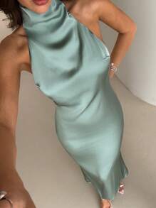 Aloruh 女士婚礼季性感优雅围巾领露背缎面美人鱼长裙蜜月装女士婚礼宾客礼服海岛度假装扮女士夏季礼服婚礼宾客礼服女士太阳裙母亲节装女士毕业礼服，薄荷绿礼服 - 綠色 - 查看 6