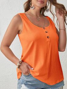 SHEIN VCAY Plus Size Casual Solid Color Textured Orange Tank Top, Summer - Orange - View 5