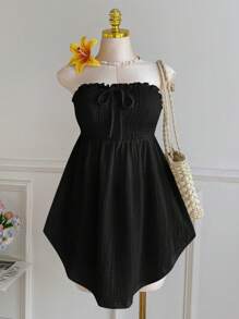 Comfortcana Top sin mangas con volantes, lazo delantero, ribete de encaje y bajo asimétrico, negro, talla grande, primavera/verano - Negro - Ver 3